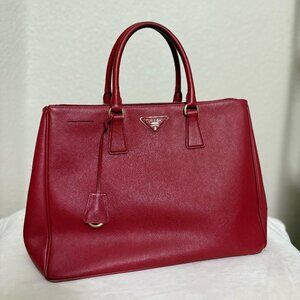PRADA Saffiano Large Galleria Double Zip Tote, Red